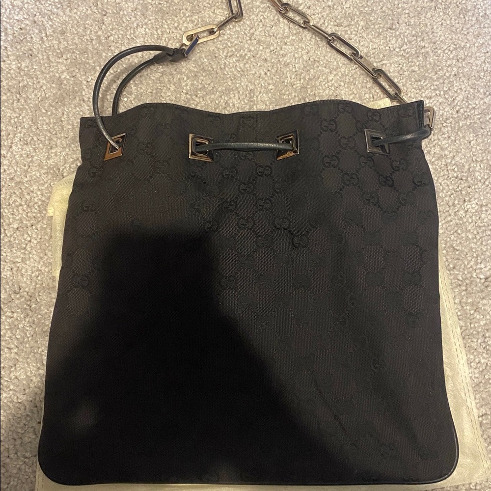 Gucci Black Monogram Tote with Chain Strap 100% Authentic